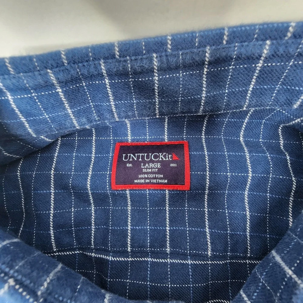 UNTUCKit Shirt Adult Large Slim Fit Flannel Blue Plaid 100% Cotton Mens Michelot